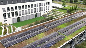 © Mainova Blick auf das Dach eines Parkhauses mit Photovoltaikmodulen