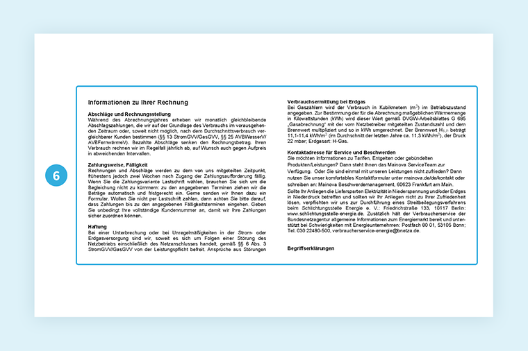 Musterrechnung von Mainova. Fokus auf Abschlagsinformationen. Details im nachfolgenden Text.