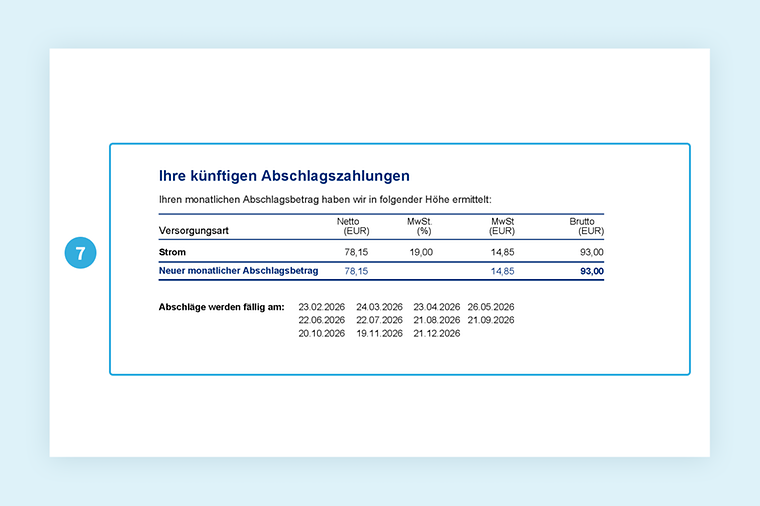 Musterrechnung von Mainova. Fokus auf Abschlagsinformationen. Details im nachfolgenden Text.