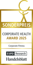 „Goldenes Logo: Sonderpreis Corporate Health Award 2025 für Corporate Fitness