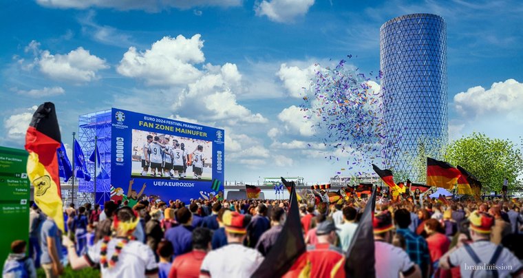 © brandmission Großer Screen mit Spielern im Hintergrund, davor Fans beim Public Viewing