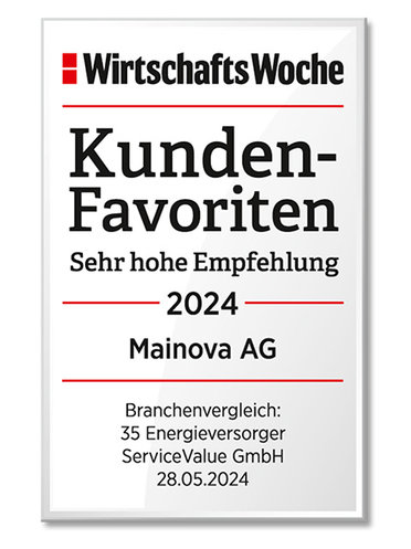 © WirtschaftsWoche Siegel WirtschaftsWoche – Kundenfavoriten Sehr hohe Empfehlung 2024 Mainova AG