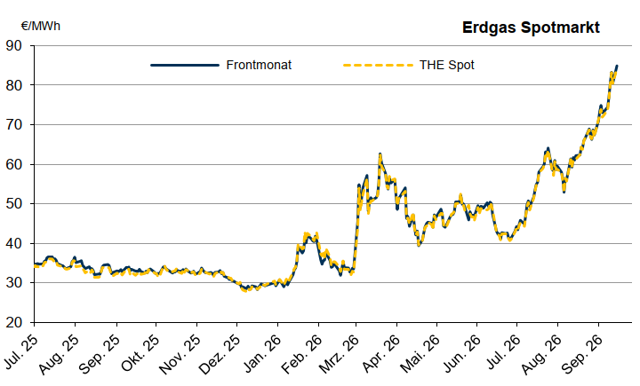 Grafik über den Verlauf von Gas am Spotmarkt