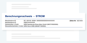 Berechnungsnachweis Strom mit Anzeige der Messlokations-ID, Marktlokations-ID, Netzbetreiber und Messstellenbetreiber