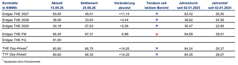 Grafik über den preisverlauf von Gas
