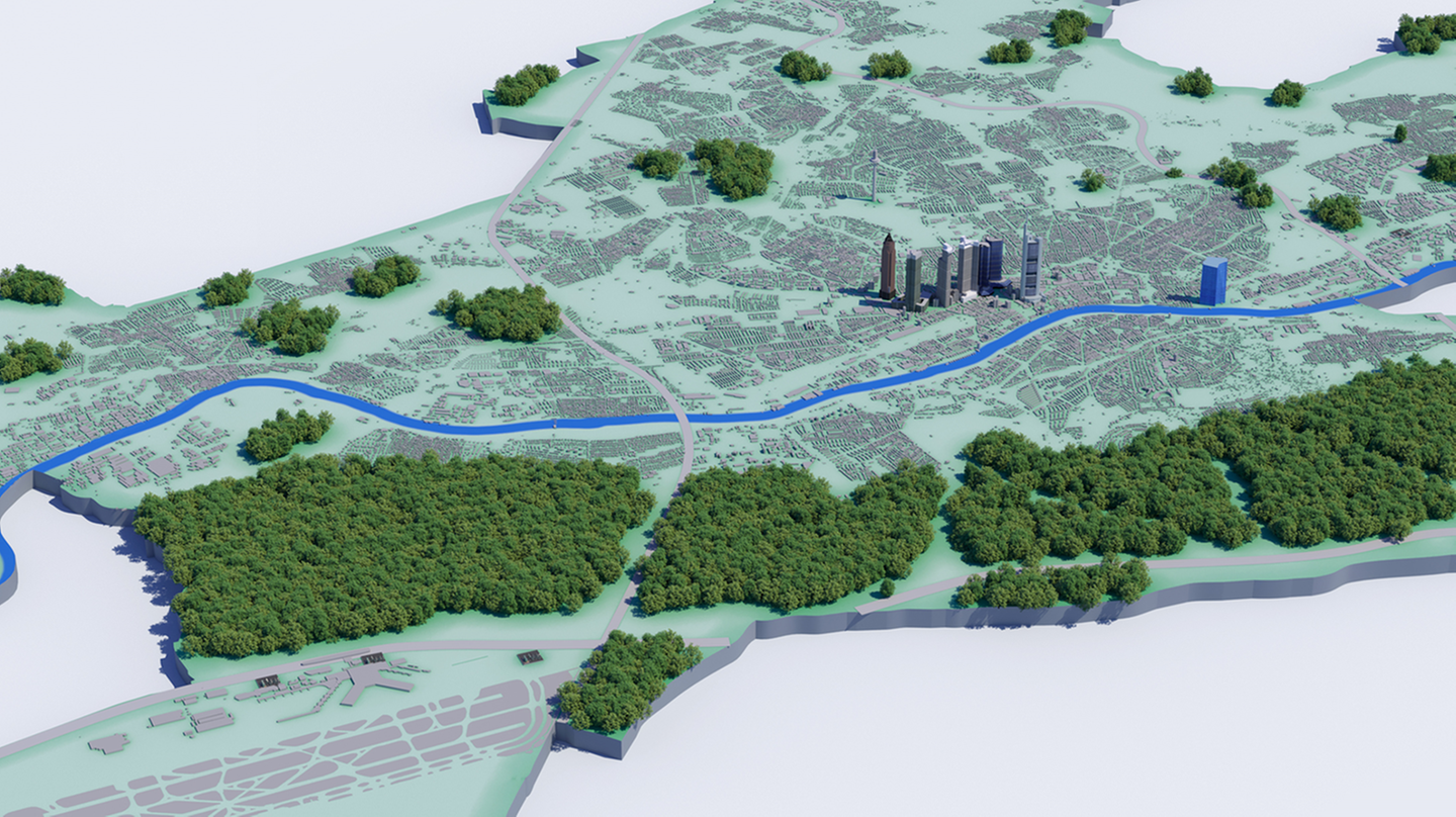 Relief der Stadt Frankfurt von oben