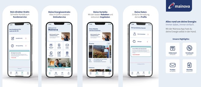 Drei Ansichten der Mainova App