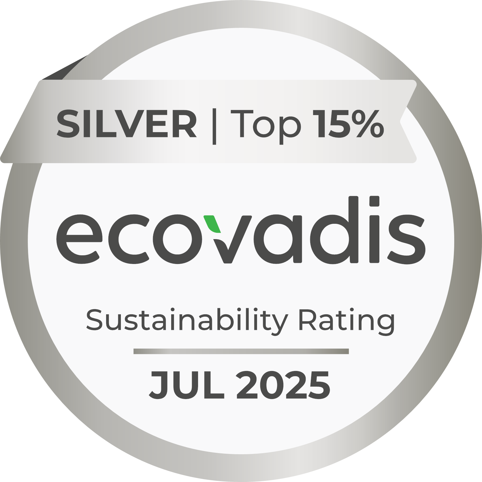 Siegel Silber Top 15 % ecovadis Sustainability Rating Juli 2025
