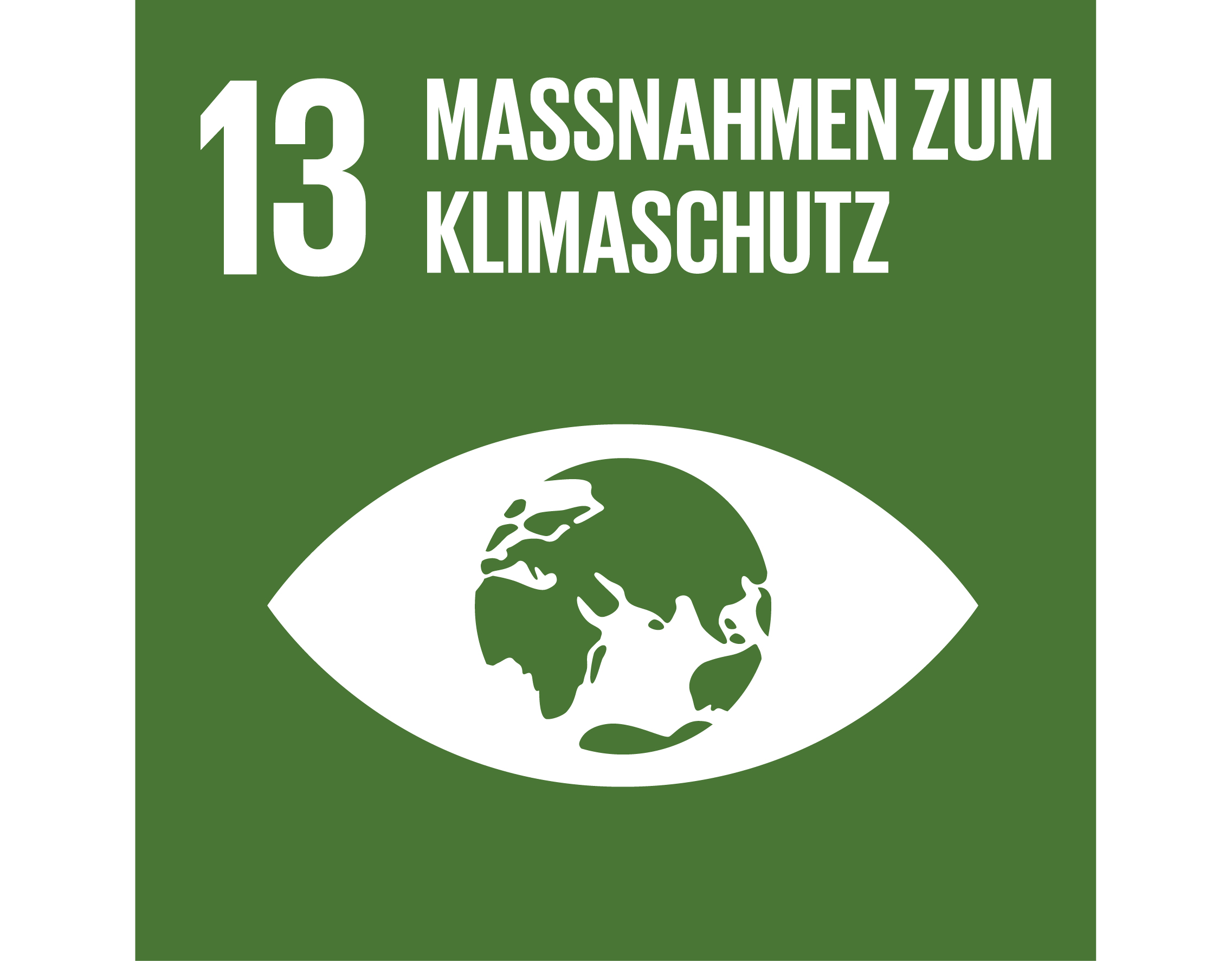 © Mainova Grünes Quadrat mit Nummer 13 und Text "Massnahmen zum Klimaschutz", darüber ein stilisiertes Auge mit der Erde als Pupille.