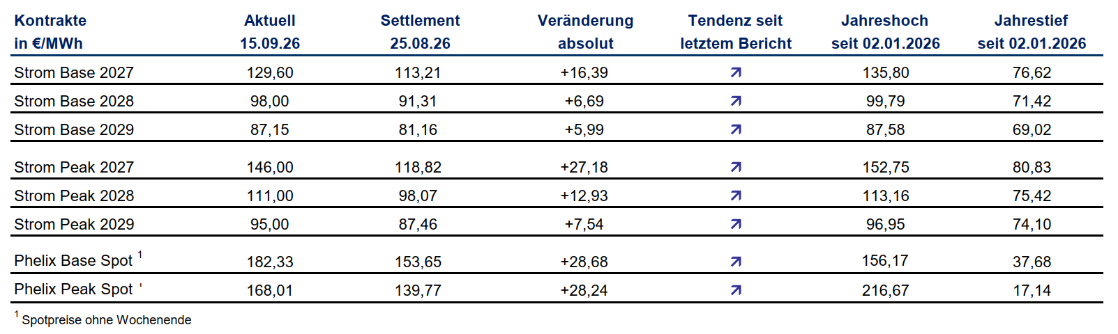 Tabelle Preisüberblick Strom