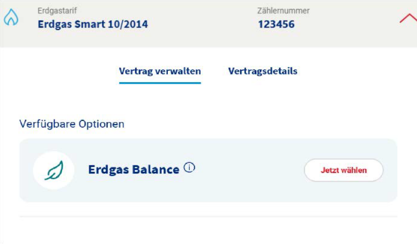 Screenshot aus der Vertragsverwaltungsübersicht mit Auswahl der KlimaPlus-Option