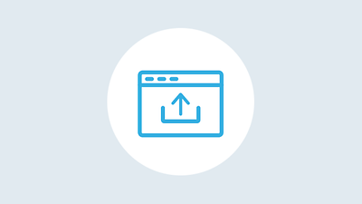 © Mainova Blaues Upload-Icon in weißem Kreis auf grauem Hintergrund