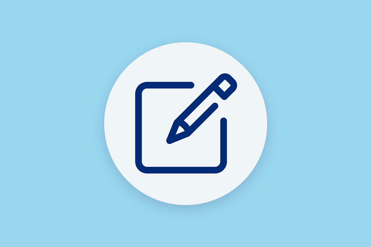 Icon-Bild: Blauer Stift auf leerem Papierblatt