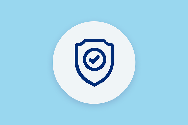 Icon-Bild: Haken in blauem Kreis in blauer Plakette