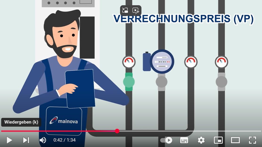 © Mainova Im Comicstil gezeichneter Monteur steht an einer Zuleitung für Fernwärme