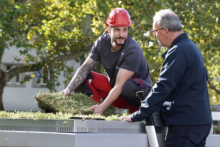 Zwei Männer auf einer Trafostation