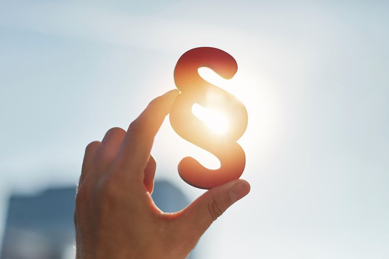 © www.adobestock.com - Robert Kneschke Hand hält Paragraphen-Symbol vor die Sonne