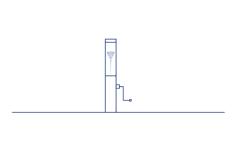 Illustration eines vertikalen Zylinders mit einer Kurbel an der Seite und einem Wirbel im oberen Teil.