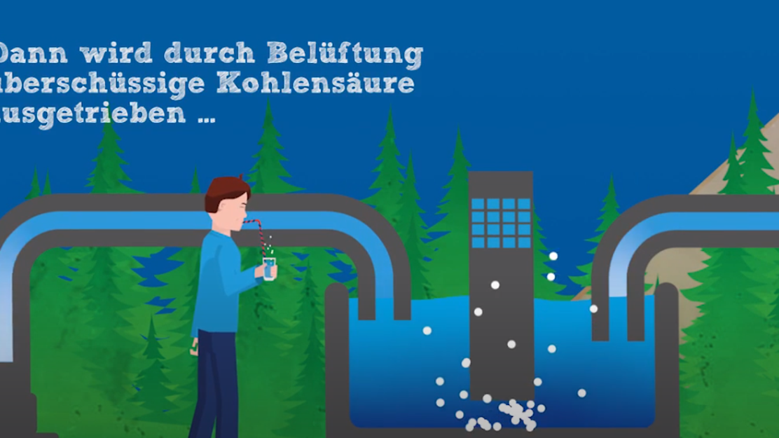 Illustration eines Mannes, der vor einer Wasserleitung steht und ein Glas Wasser in der Hand hält.
